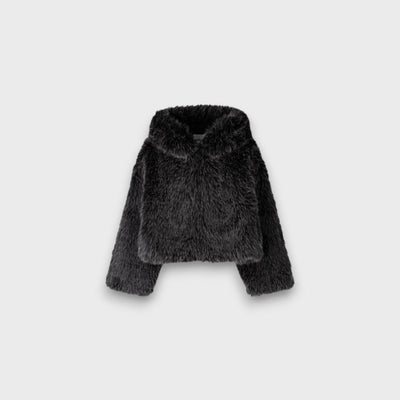 Leyana – Oversized Faux Fur Jacket with Hood in Smoky Gray
