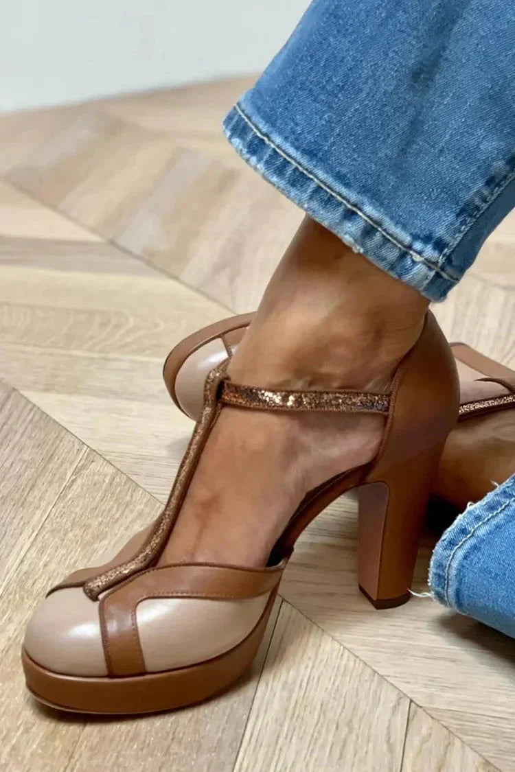 TWO-TONE T-STRAP HEELS
