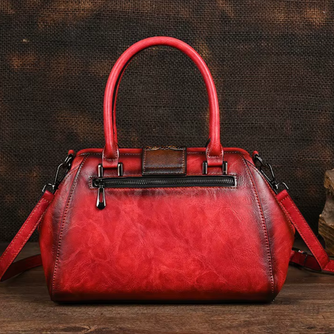 Florina - Leather Handbag with Engraving and Floral Design