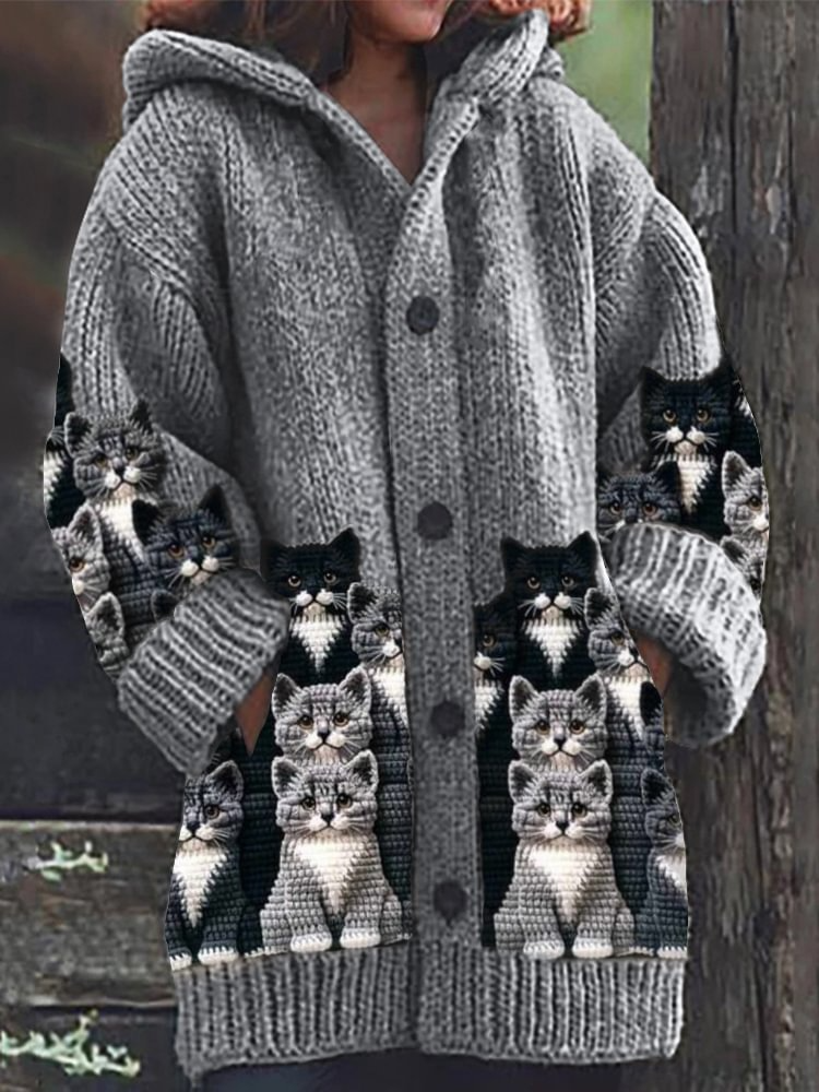 Jasmin - Cozy Knit Cardigan with Cat Design