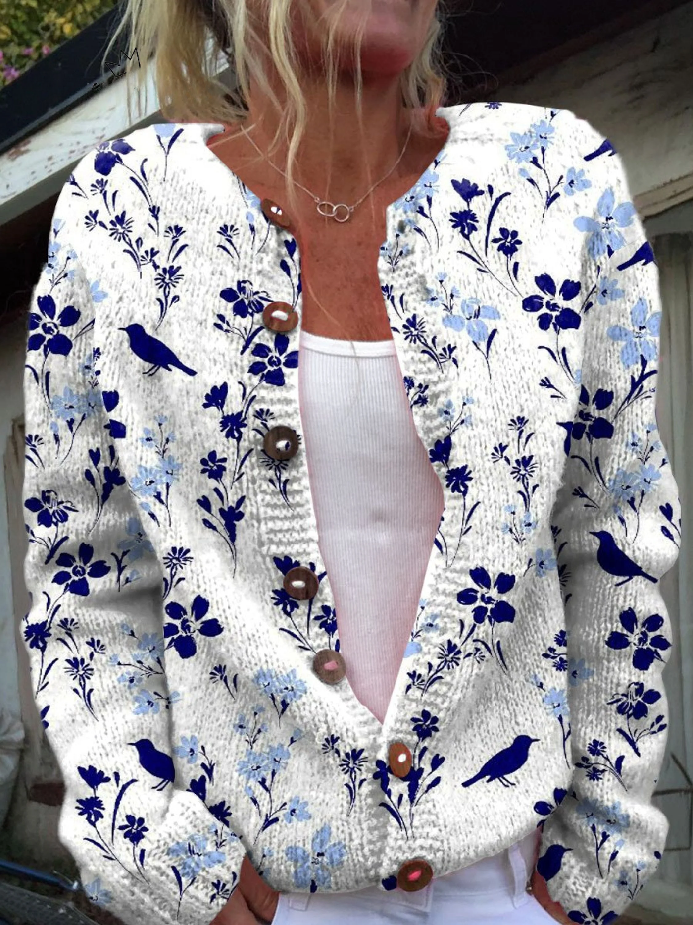 MARGOT – BLUE BLOSSOM CASHMERE CARDIGAN