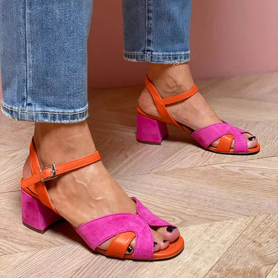 Lily - Colour block sandals with comfortable heel