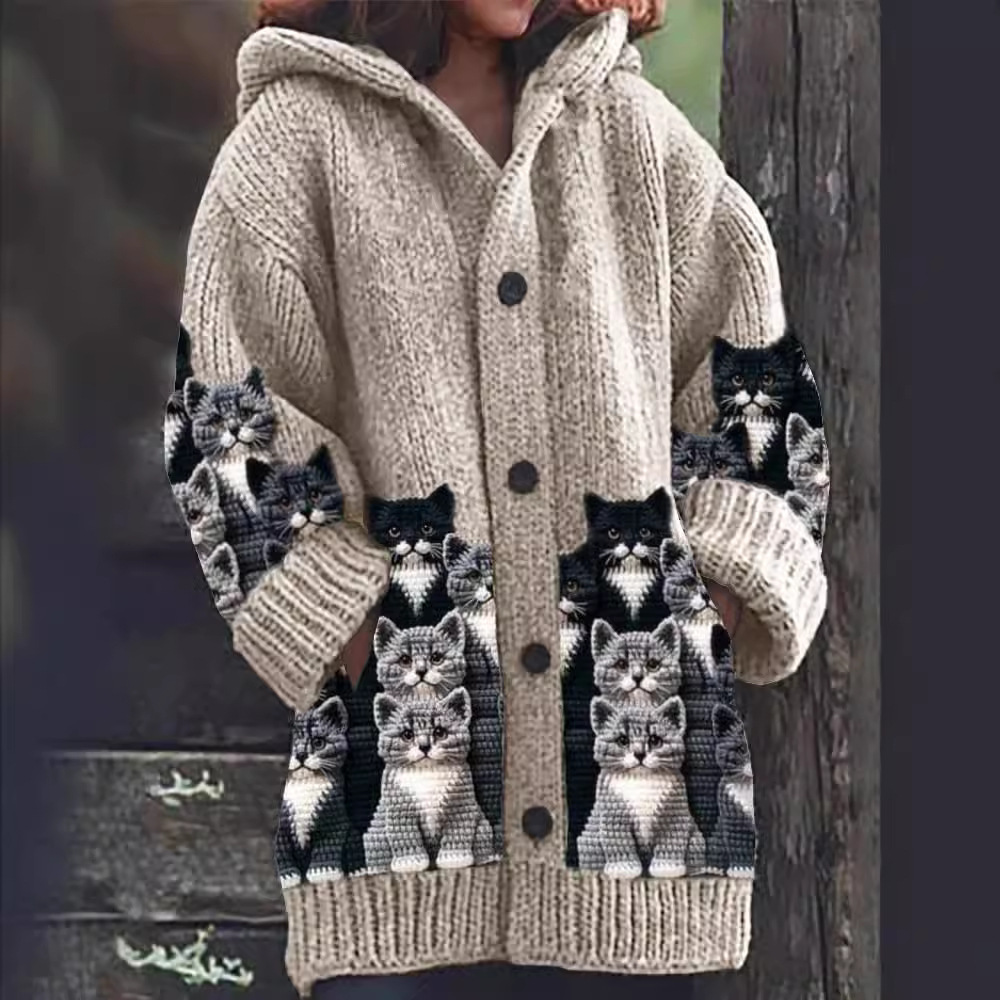 Jasmin - Cozy Knit Cardigan with Cat Design
