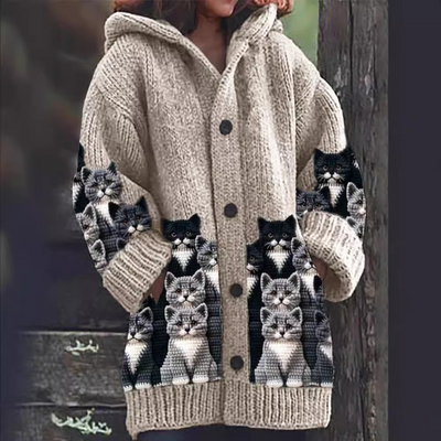 Jasmin - Cozy Knit Cardigan with Cat Design