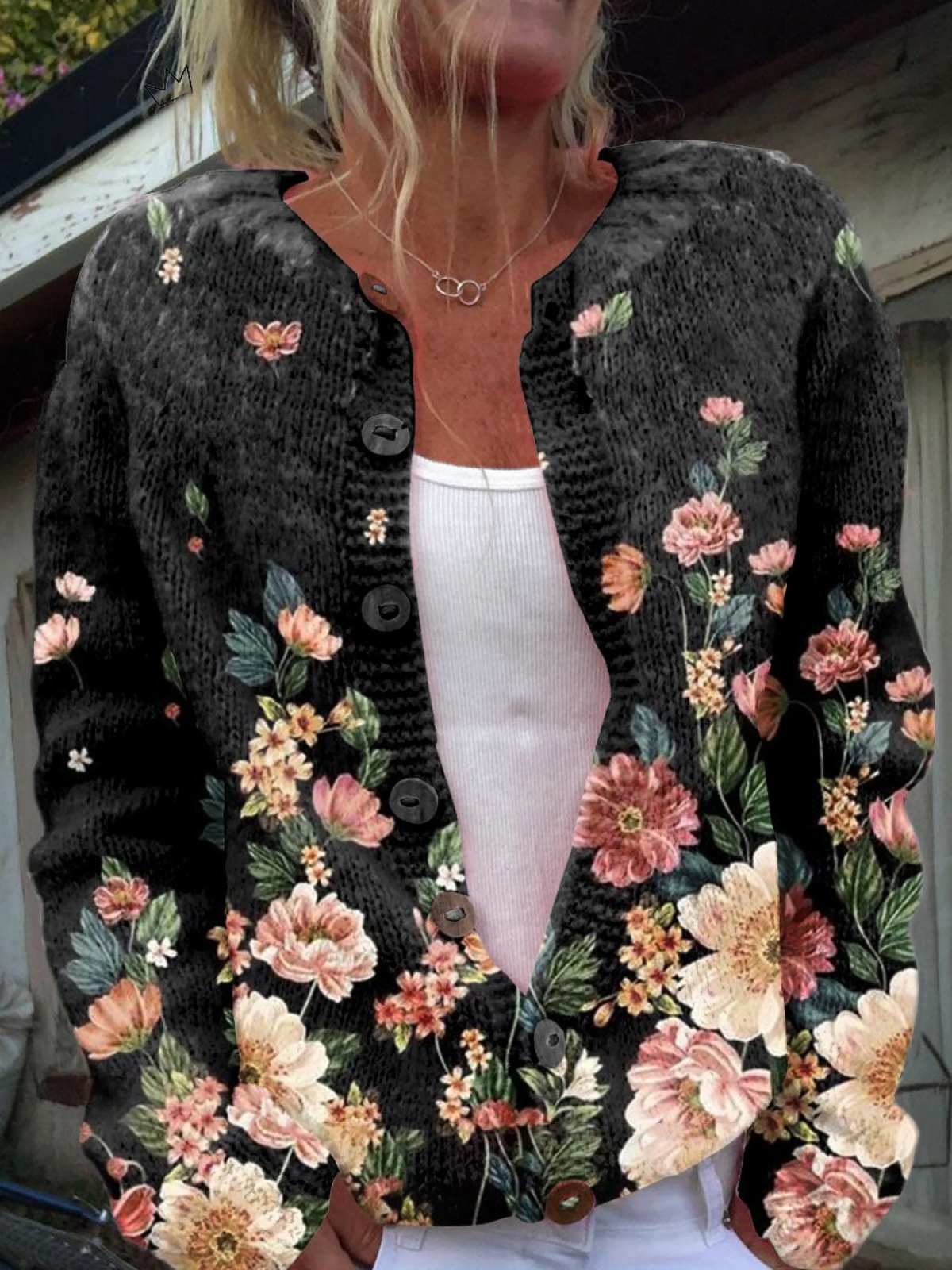 OPHELIA – DARK FLORAL CASHMERE CARDIGAN