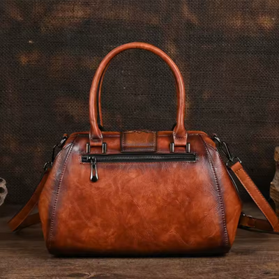 Florina - Leather Handbag with Engraving and Floral Design