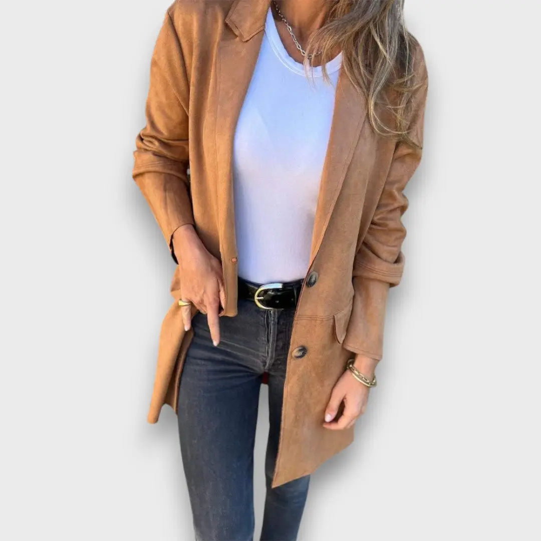 Eloise – Soft Camel Blazer-Cardigan