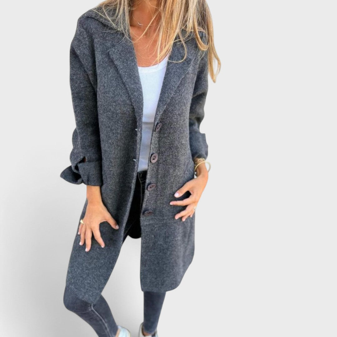 Maila - Casual Long Coat with Lapels