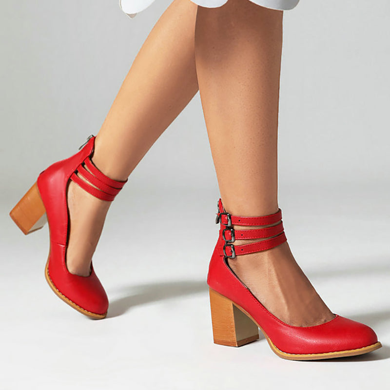 Lorna - Smooth sandals with ankle strap and chunky heel