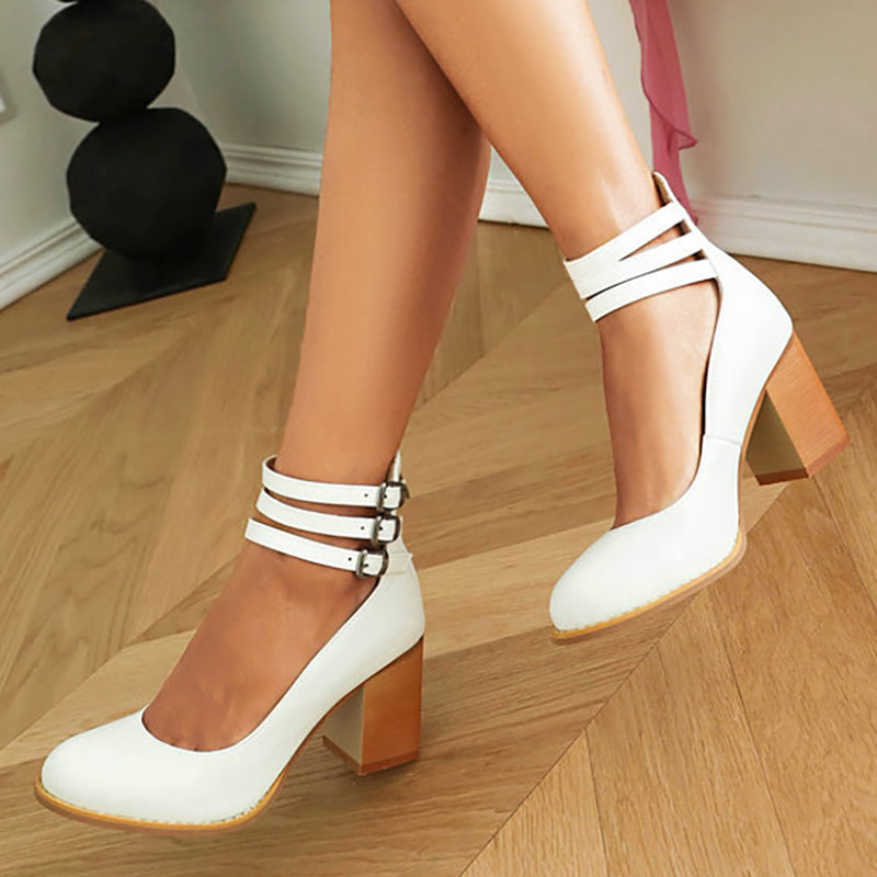 Lorna - Smooth sandals with ankle strap and chunky heel