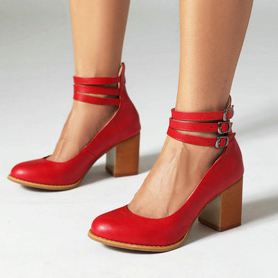 Lorna - Smooth sandals with ankle strap and chunky heel