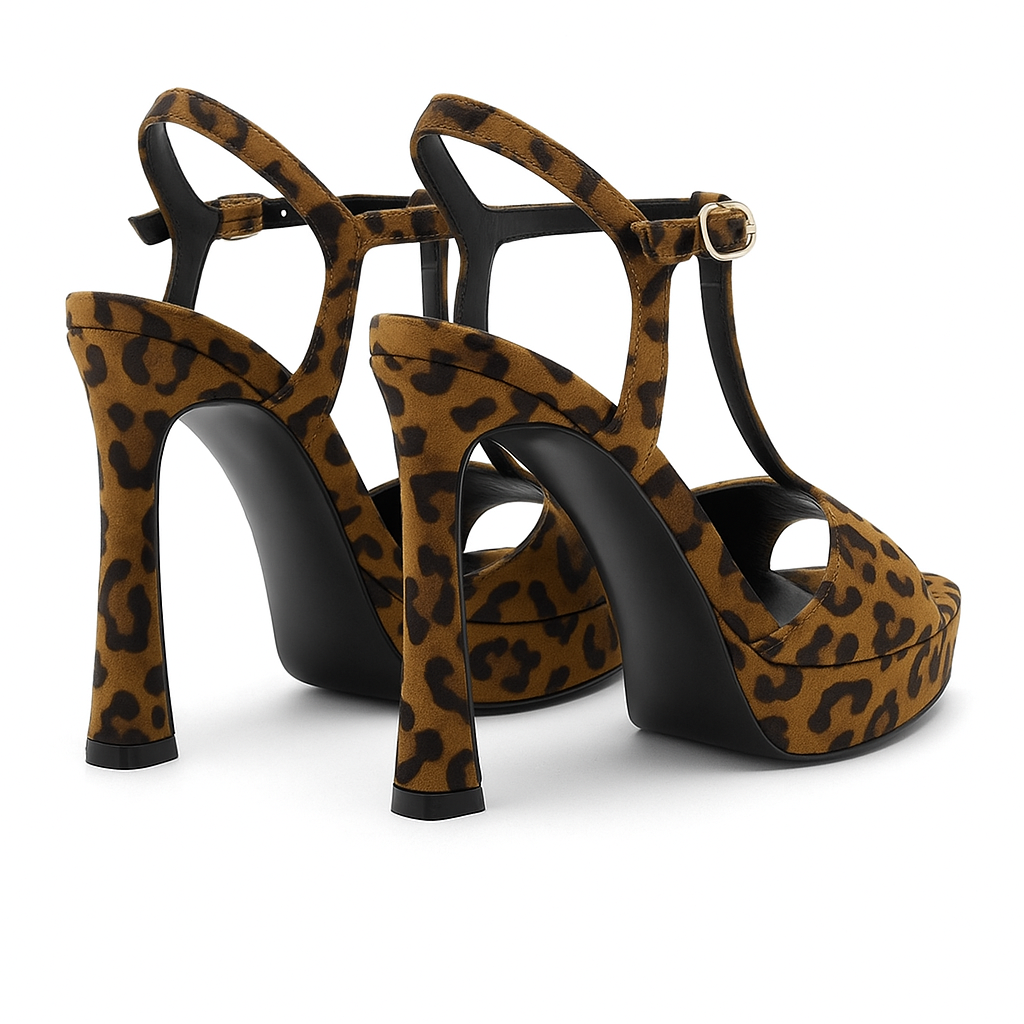 Kim - High Heeled Sandals with Animal Print
