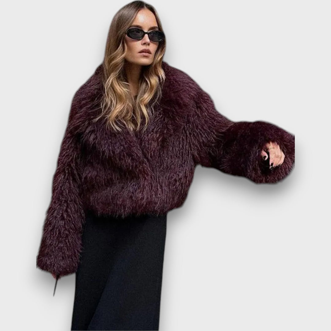 Mile – Luxury Eco-Fur Coat in Deep Bordeaux