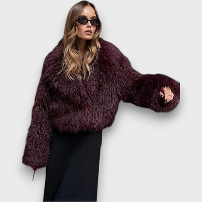 Mile – Luxury Eco-Fur Coat in Deep Bordeaux