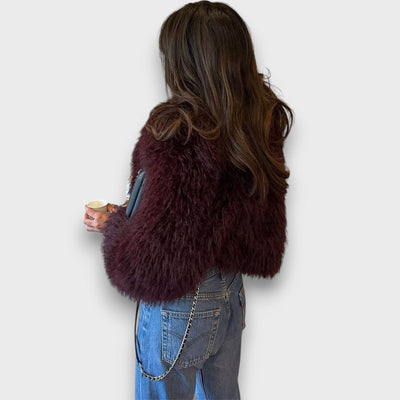 Mile – Luxury Eco-Fur Coat in Deep Bordeaux