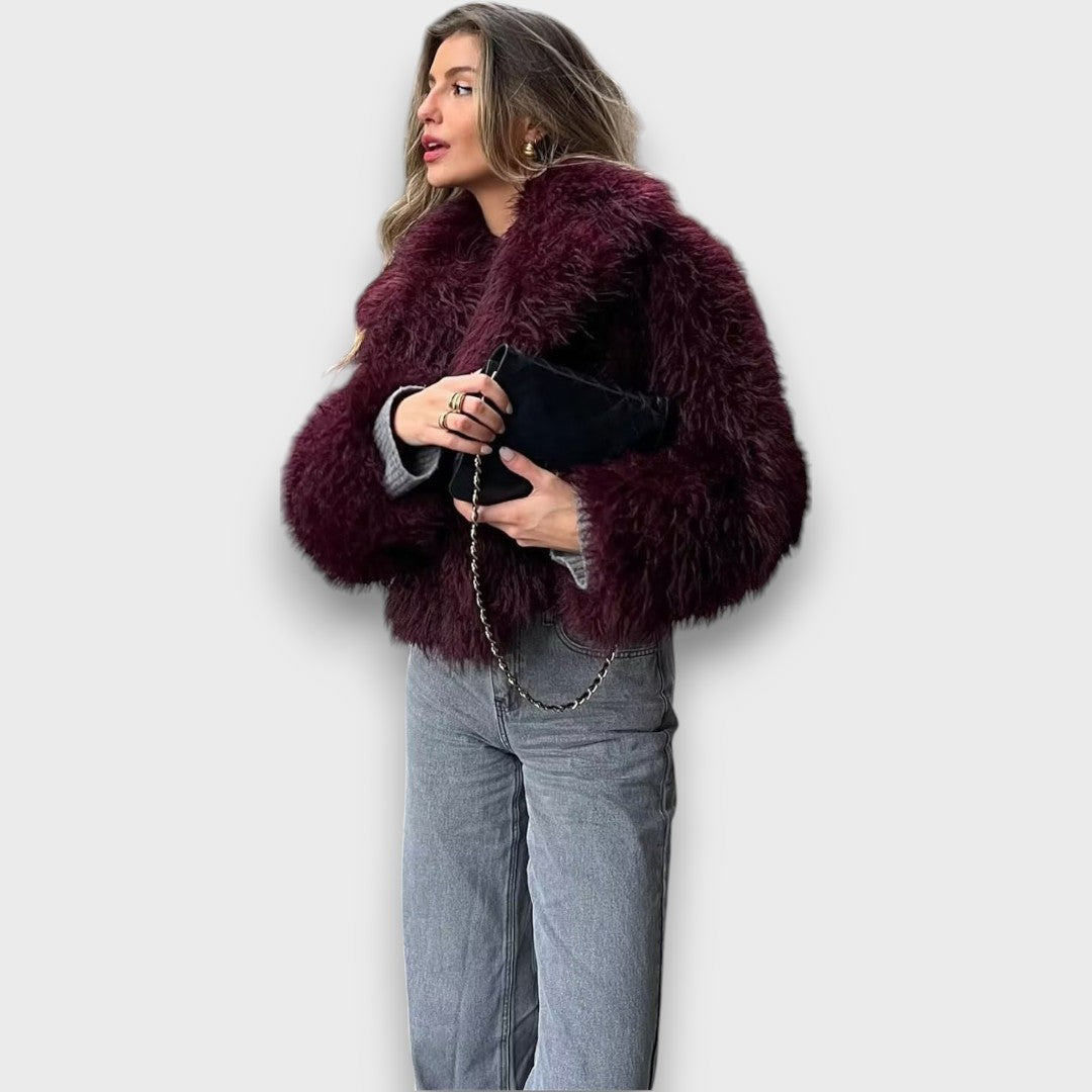 Mile – Luxury Eco-Fur Coat in Deep Bordeaux