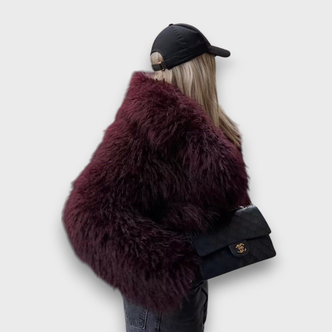 Mile – Luxury Eco-Fur Coat in Deep Bordeaux