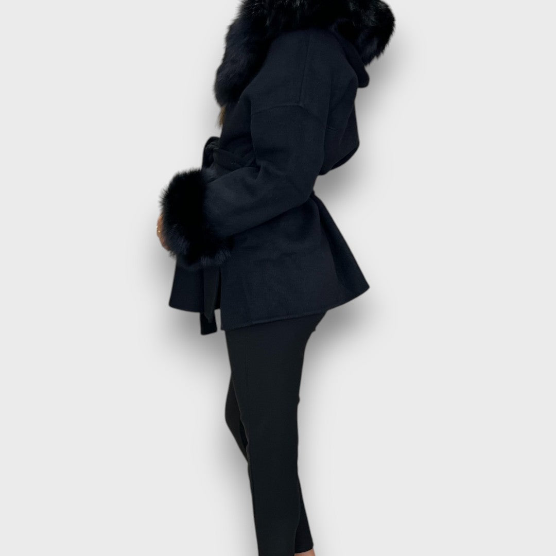 Cartelle – Cashmere Coat with Hood and Fur Details