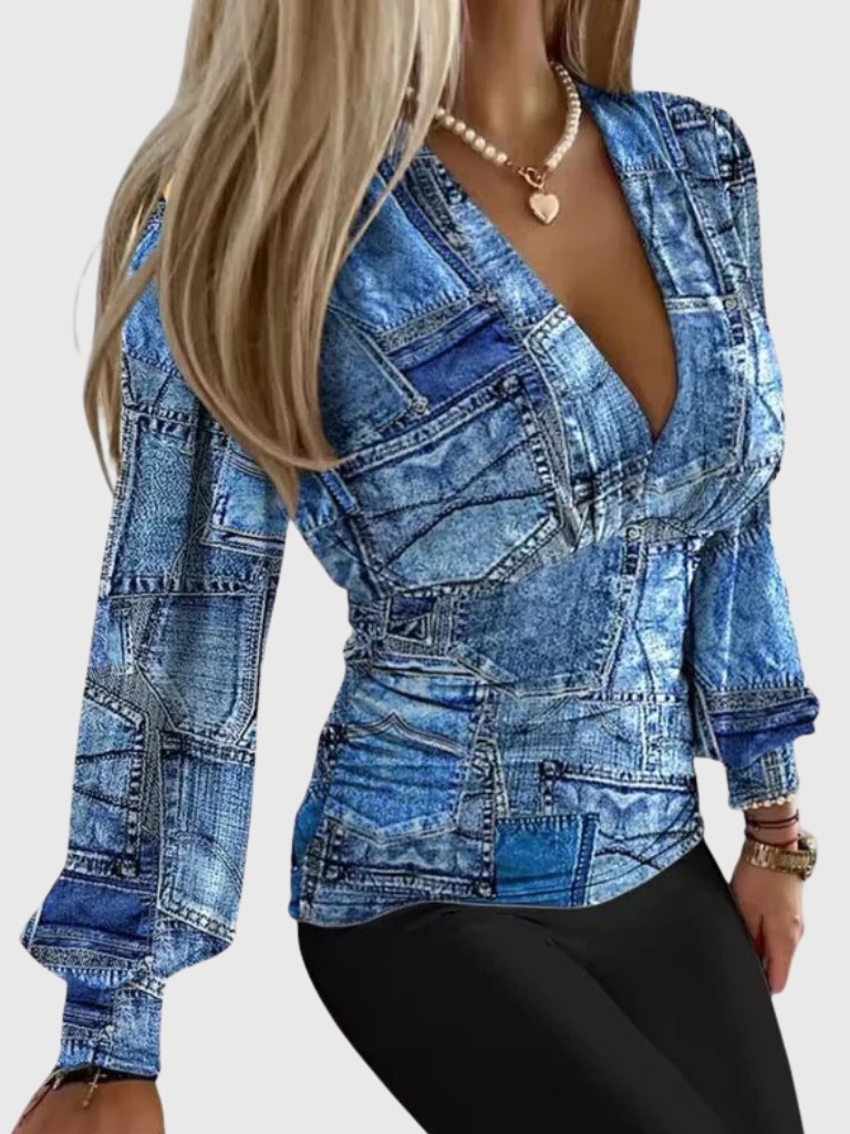 Celine™ – Satin V-Neck Blouse of Grace