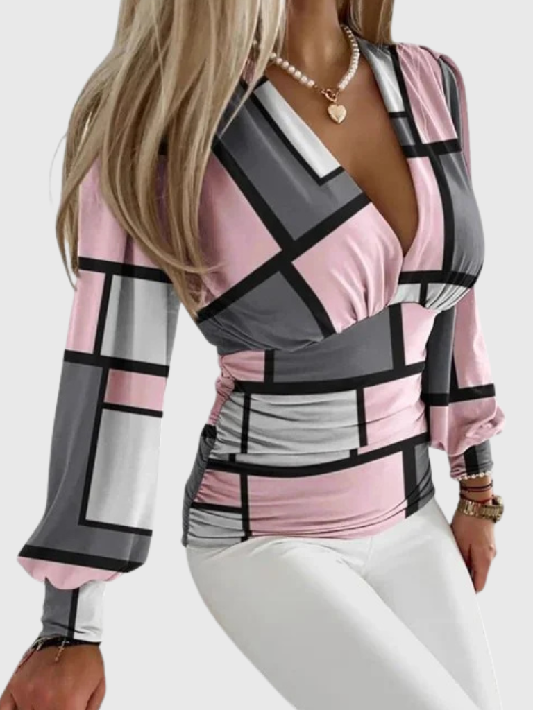 Celine™ – Satin V-Neck Blouse of Grace