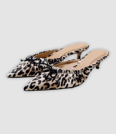 Cleo - Leopard Mules with Butterfly Knot