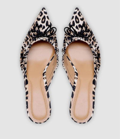 Cleo - Leopard Mules with Butterfly Knot