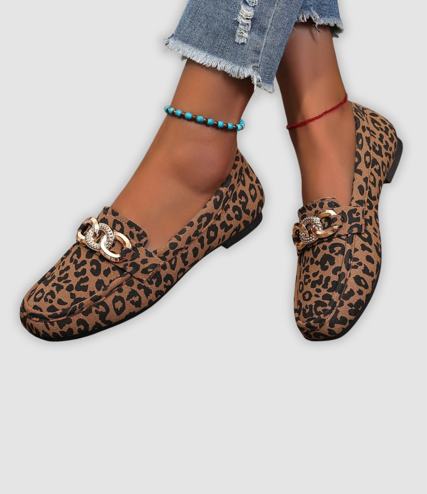 Jade - Leather Moccasins with Leopard Print
