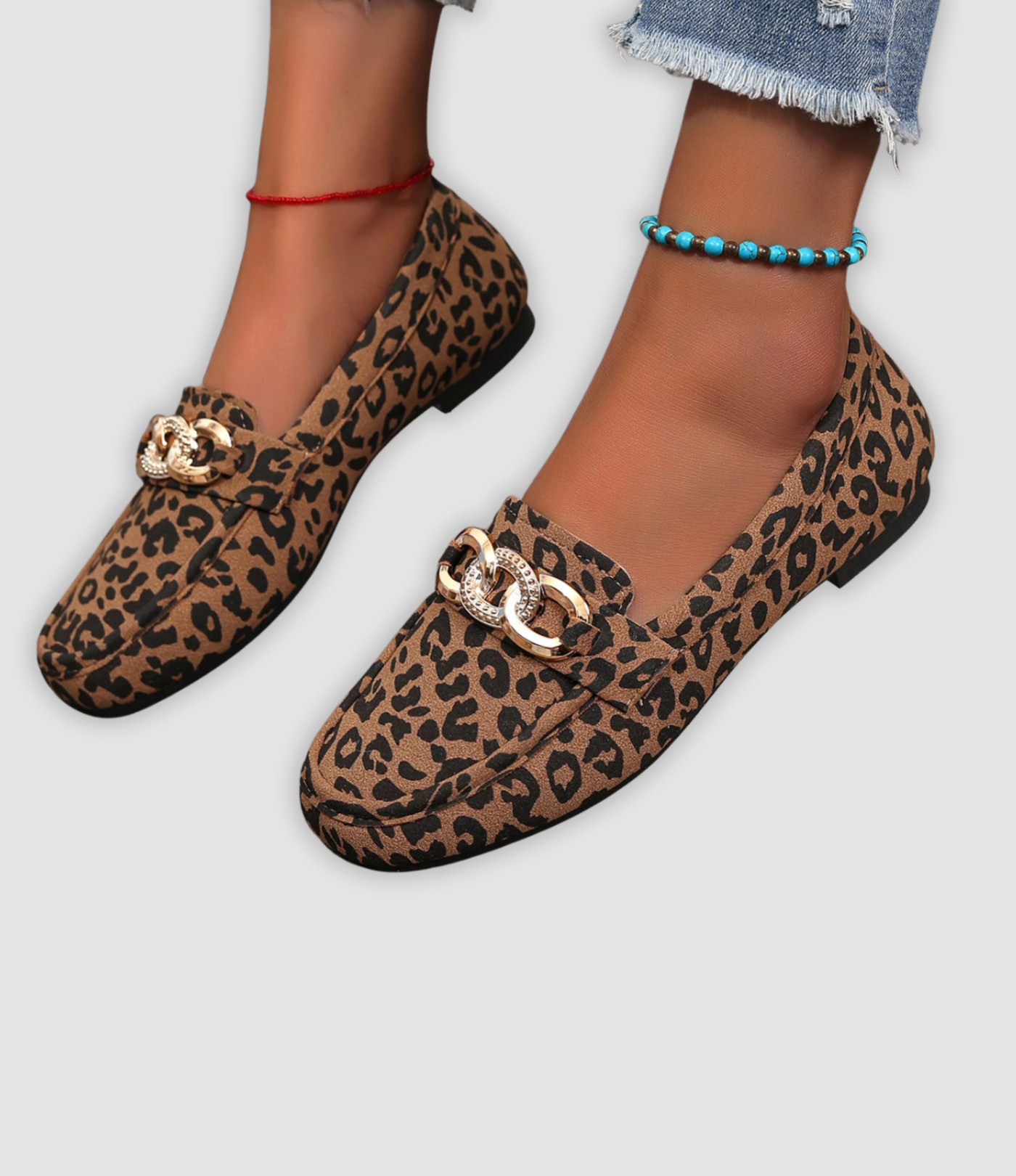 Jade - Leather Moccasins with Leopard Print