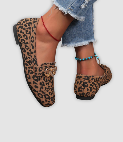 Jade - Leather Moccasins with Leopard Print