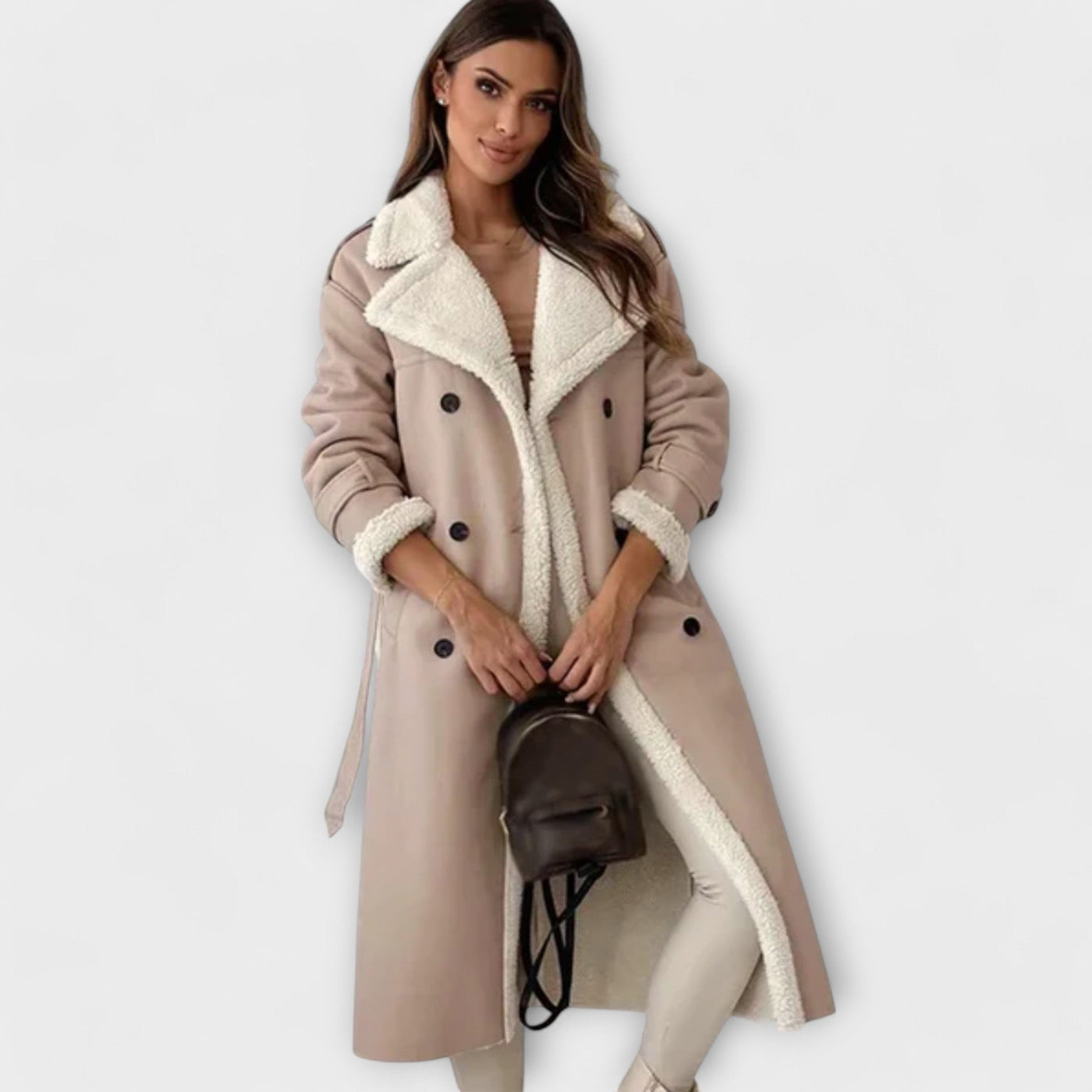 Maria – Classic Long Jacket with Fleece Lining and Teddy Collar