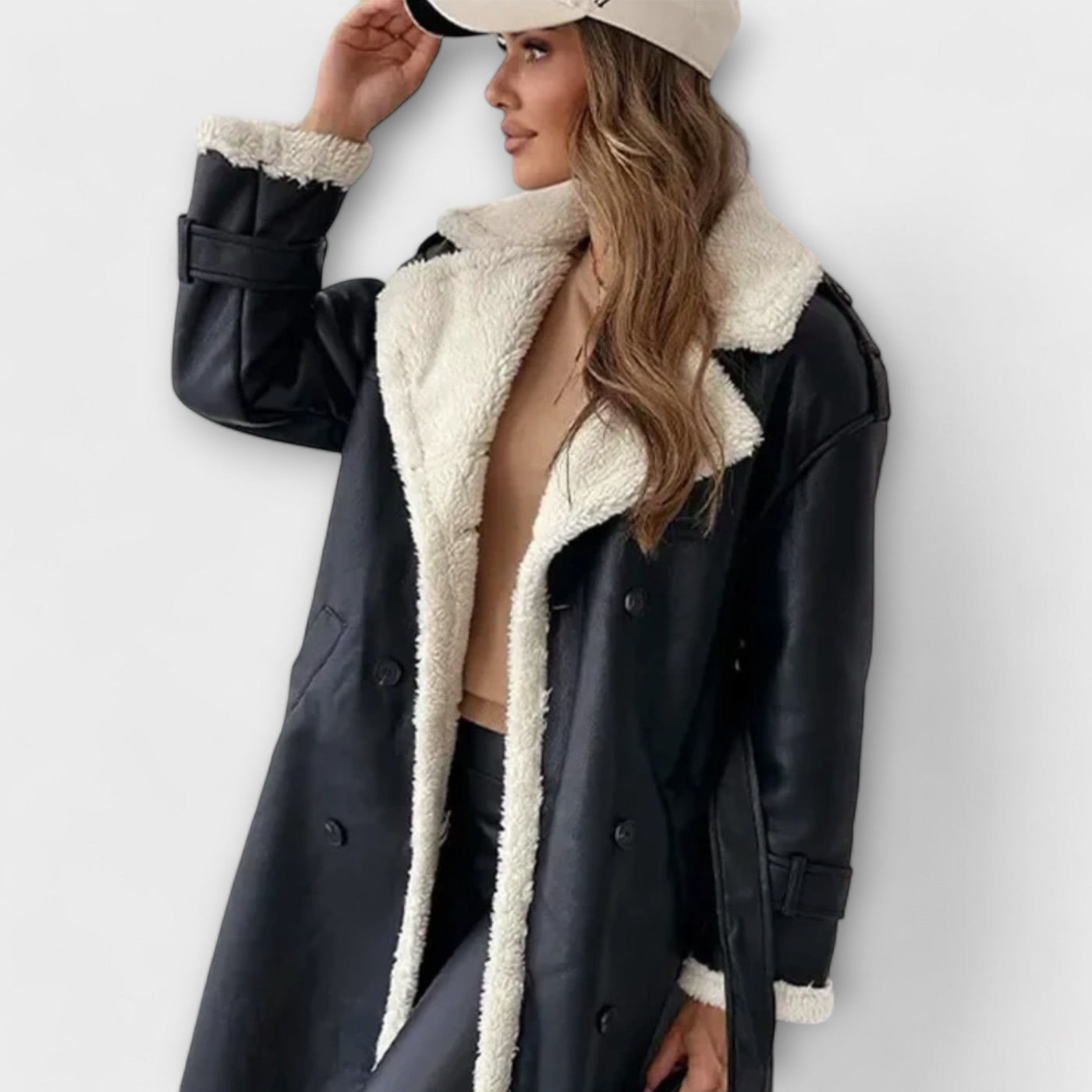 Maria – Classic Long Jacket with Fleece Lining and Teddy Collar