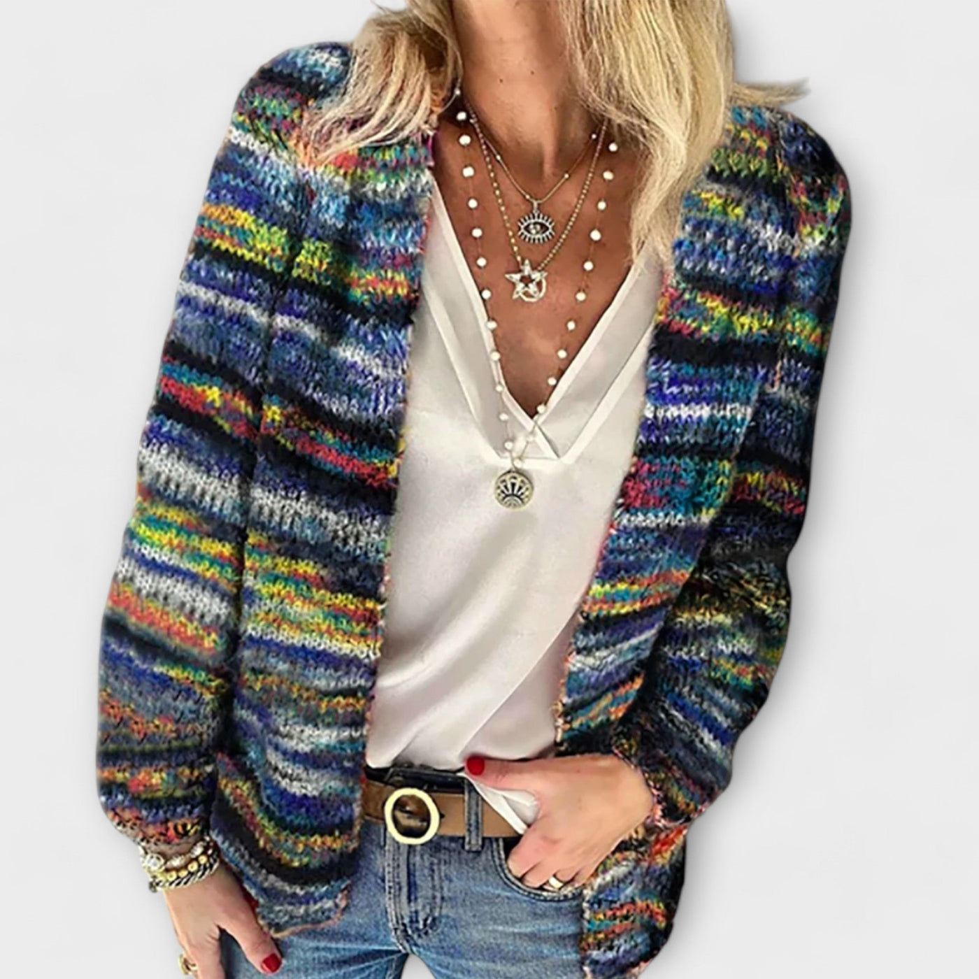 DARIA – LIVELY MULTICOLOR CASHMERE CARDIGAN