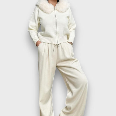 Alisanne – Zip-Up Knit Jacket with Faux Fur Collar