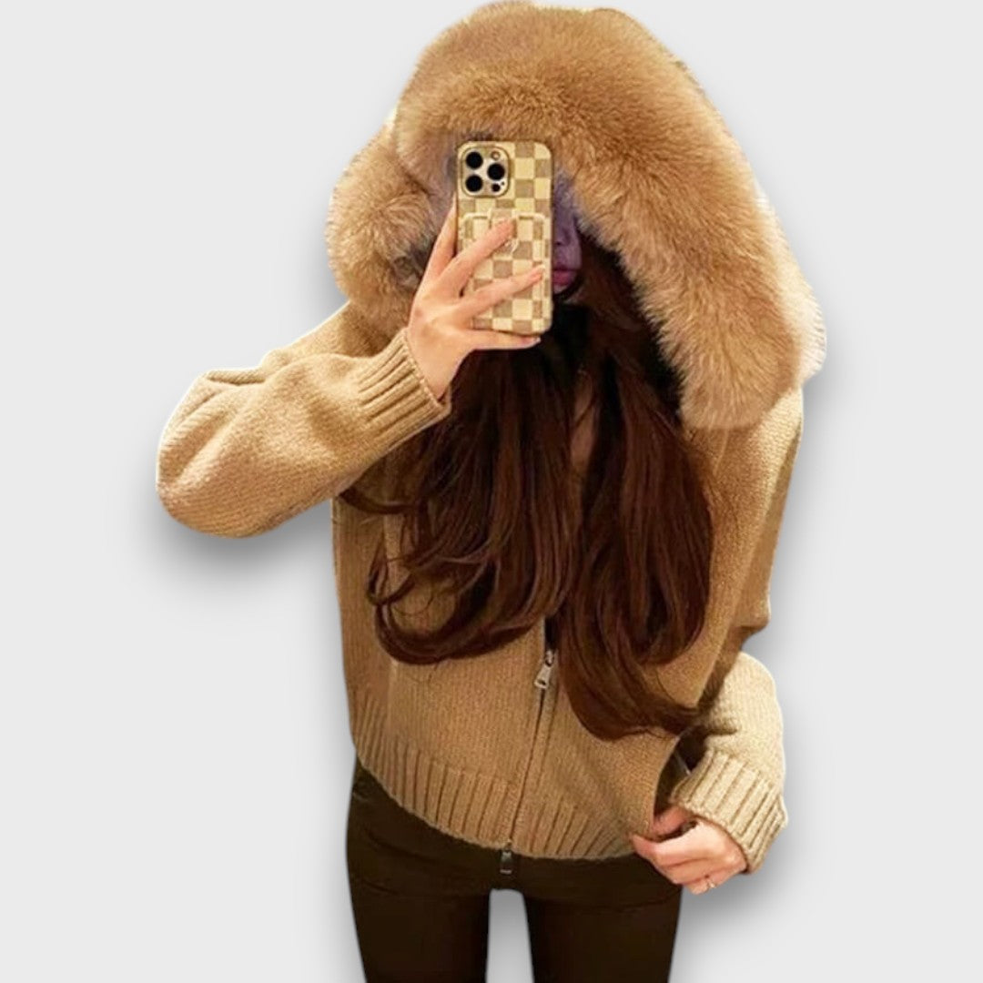 Alisanne – Zip-Up Knit Jacket with Faux Fur Collar