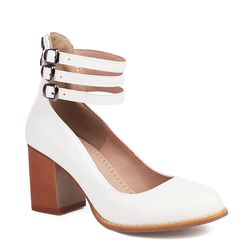 Lorna - Smooth sandals with ankle strap and chunky heel