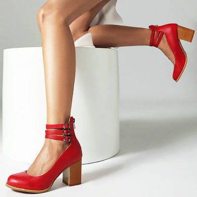 Lorna - Smooth sandals with ankle strap and chunky heel