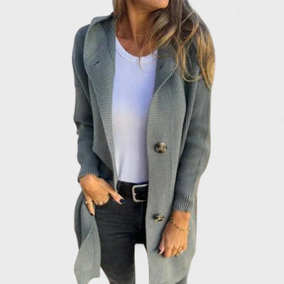 Adriana - Long Jacket with Hood and Buttons