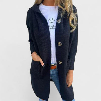 Adriana - Long Jacket with Hood and Buttons
