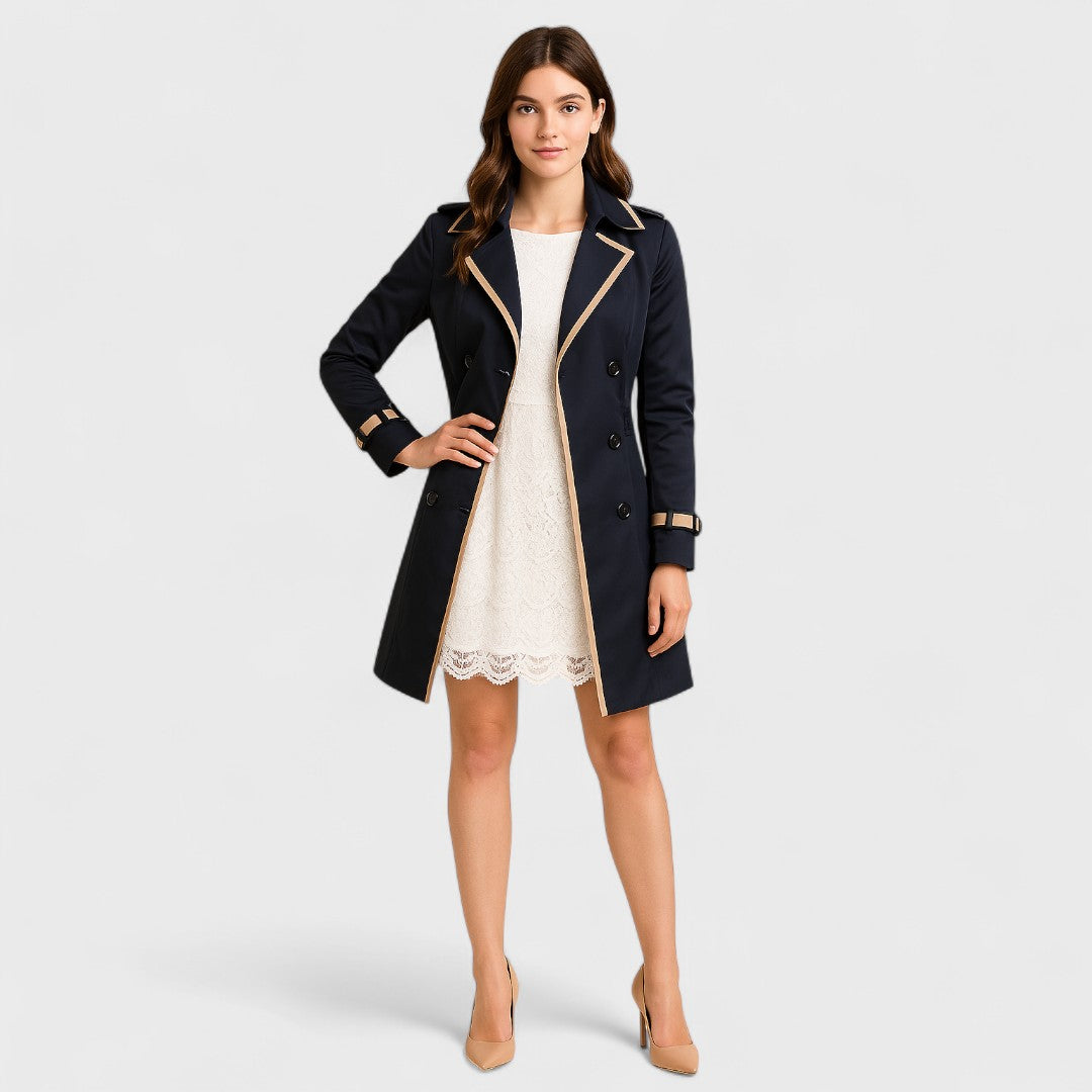Maya - Double-Breasted Trench Coat with Contrast Finishes