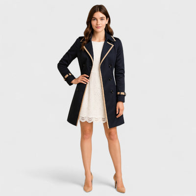 Maya - Double-Breasted Trench Coat with Contrast Finishes